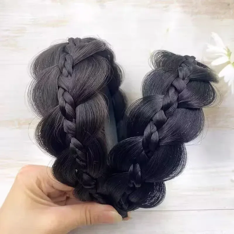Handmade Retro Head Hoop Twist Headband Wide Fishbone Braids Hairband Wig for Women Styling Accessories