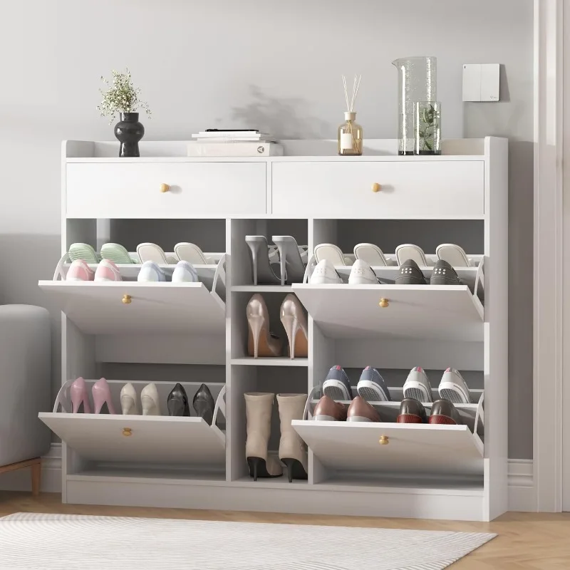 

DEYAOPUPU Shoe Cabinet for Entryway,Shoe Rack Storage Organizer with Drawers,Freestanding Modern Shoe Storage Cabinet,White