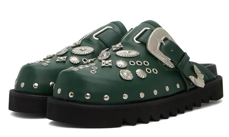 

New Metal Belt Buckle Rivet Decorative Slippers Round Toe Thick Sole Multi-Color Slippers Retro Platform Slip-On Women's Shoes