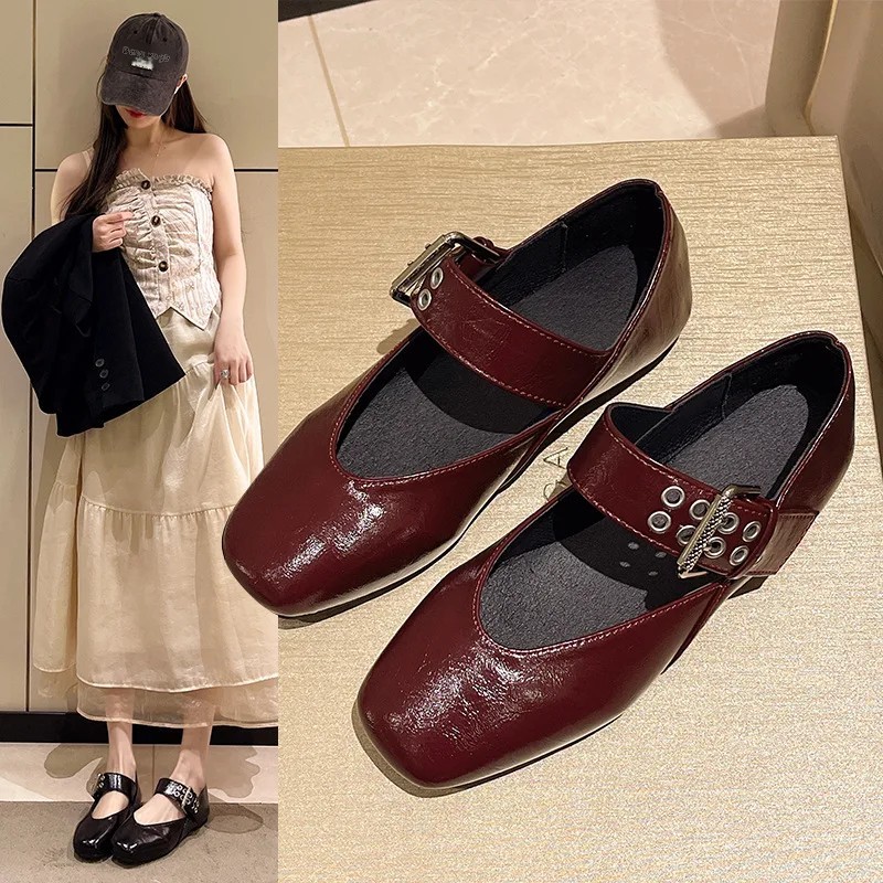 Spring 2025 Women's Flat Shoes Blue Buckle Decorated Denim Ballet Style Fashionable round Toe Low Heel Single Shoes