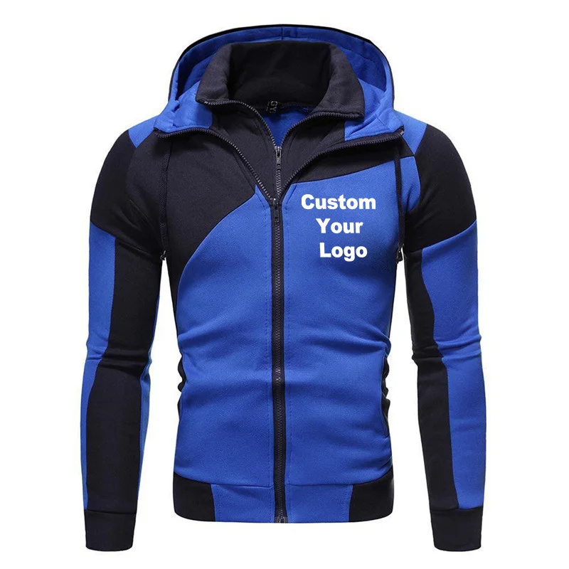 Fashion Mens Casual Hoodies Print Your Logo Custom Jacket Autumn Male Outdoor Patchwork Zipper Sweatshirt Coat