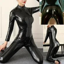 

Women Sexy Lingerie Female Erotic Leather Bodysuit Zipper PVC Jumpsuit Dance Clubwear Pants Боди Женское