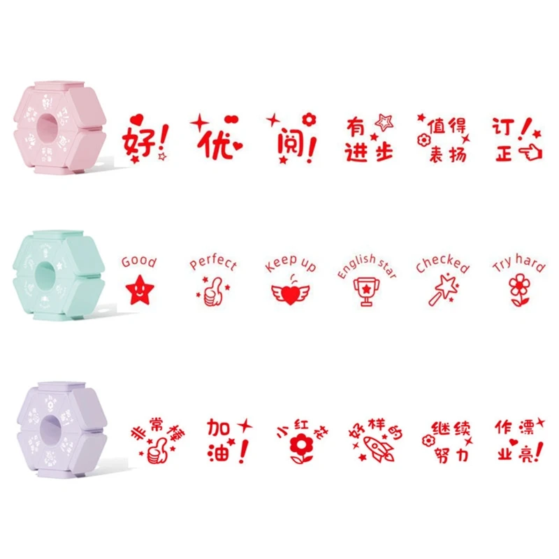 Six Sided Teacher Seal Stamp Homework Review Stamper Colorful Stamps School Teacher Props Interactive Education Toys