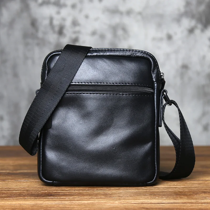 NZPJ Genuine Leather Men's Shoulder Bag Natural Top Layer Cowhide Crossbody Bag Casual Small Backpack  Mobile Phone Bag