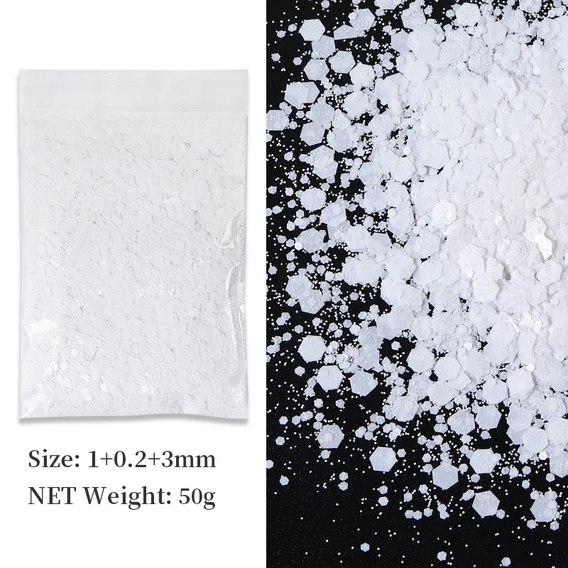 50G Chunky Glitter Nails Accessories Mixed Hexagons Sequins Rose Gold Nail Pigment Powder Nail Art Decorations Manicure Supplies