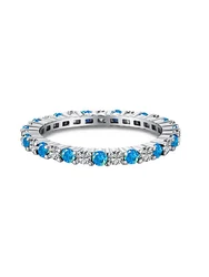 Elegant 925 Sterling Silver Zircon Stackable Ring - Women's Fine Jewelry - 8 (Silver Light Blue)