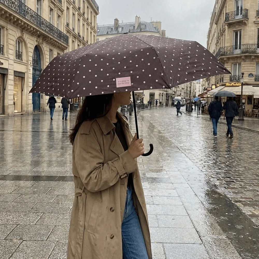 Windproof Polka Dot UV Protection Sun Umbrella with U-Shaped Handle