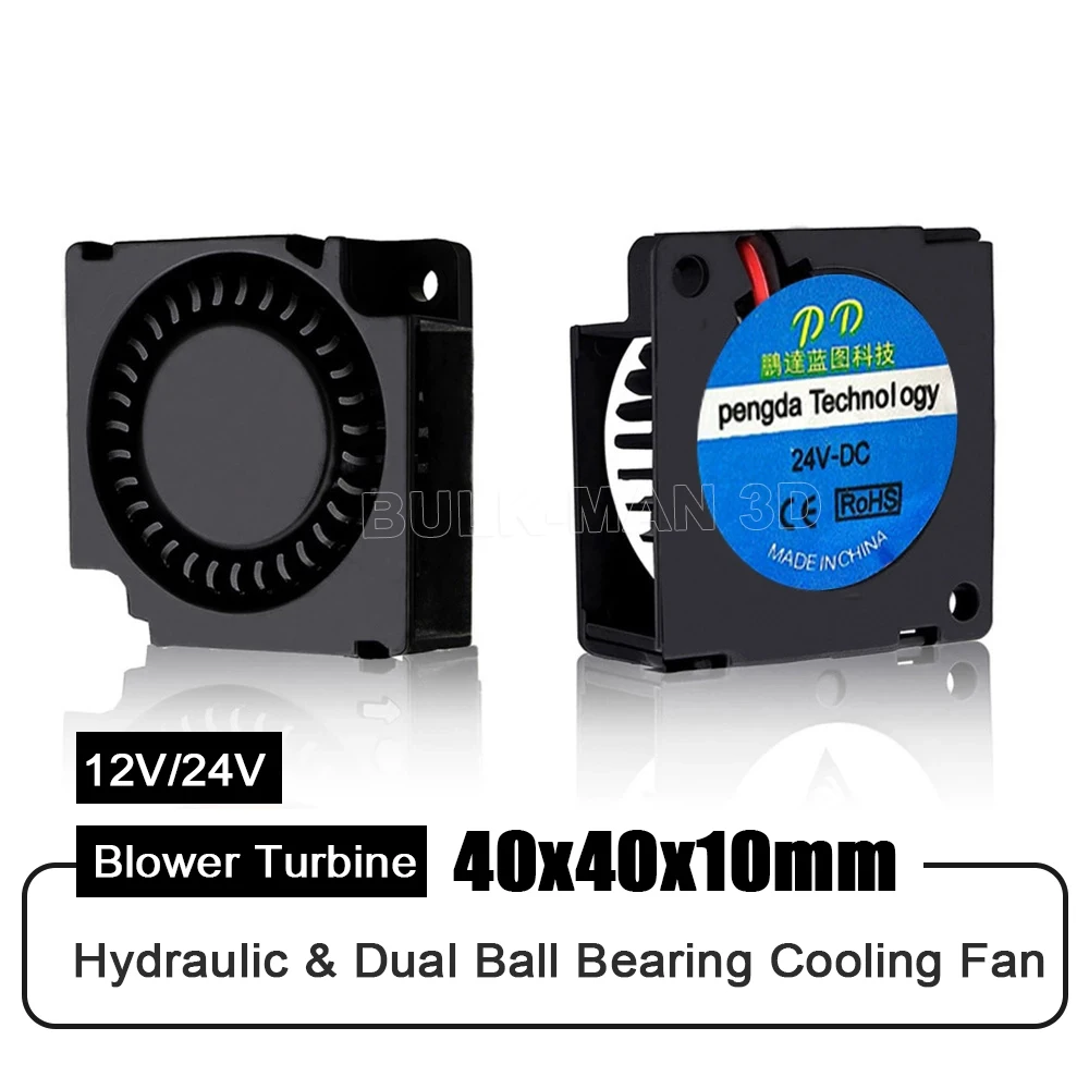 2Pcs/lot DC 12V 24V 40x40x10mm Hydraulic/Dual Ball Bearing Blower Turbine 4010 Cooling Fan for 3D Printer Parts