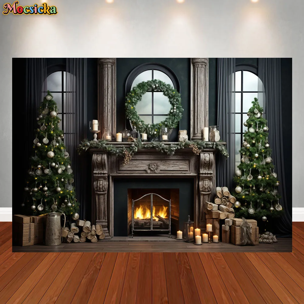 

Mocsicka Christmas Livingroom Backdrops Kids Family Portrait Props Baby Girl Photography Photostudio Xmas Fireplace Background