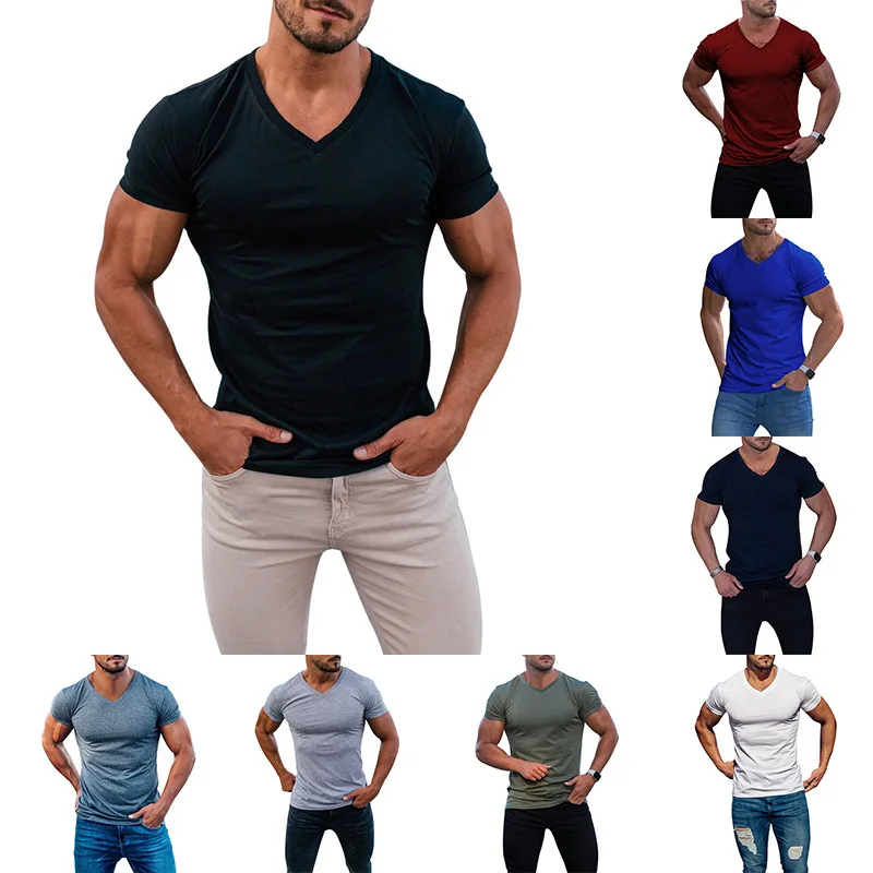 

Men's Outdoors Solid Color and V-neck T-shirt Casual Quick-Drying Breathable Sweat-Wicking Short Sleeve Multi-Color Top Spot Del