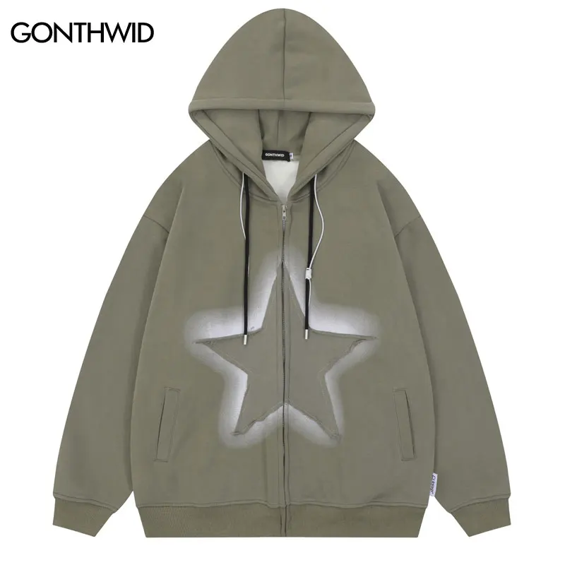 

Толстовка Y2K на молнии в стиле хип-хоп, винтажная флисовая куртка с капюшоном и нашивками в виде звезд, Зимняя Повседневная Свободная мешковатая Толстовка в стиле ретро, 2023