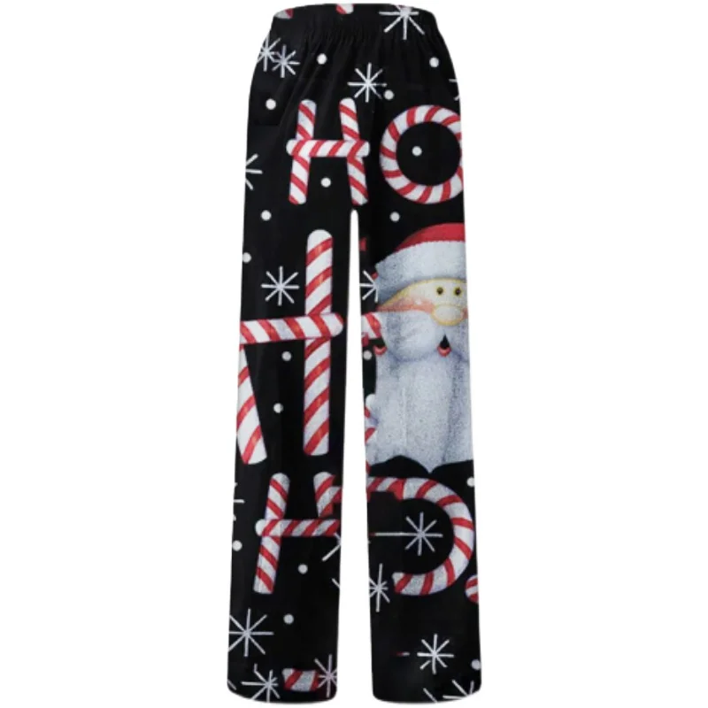 2024 Spring and Autumn Female Pants Elastic Waist Long Loose Casual Woman Trousers Cotton Fashion Christmas Print Lady Culottes