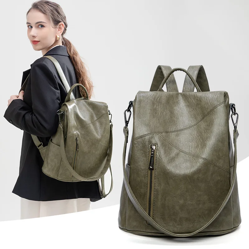 Backpack Portable Crossbody New Fashionable Multi-functional Stitching Cowhide Backpack Soft, lightweight, and large capacity