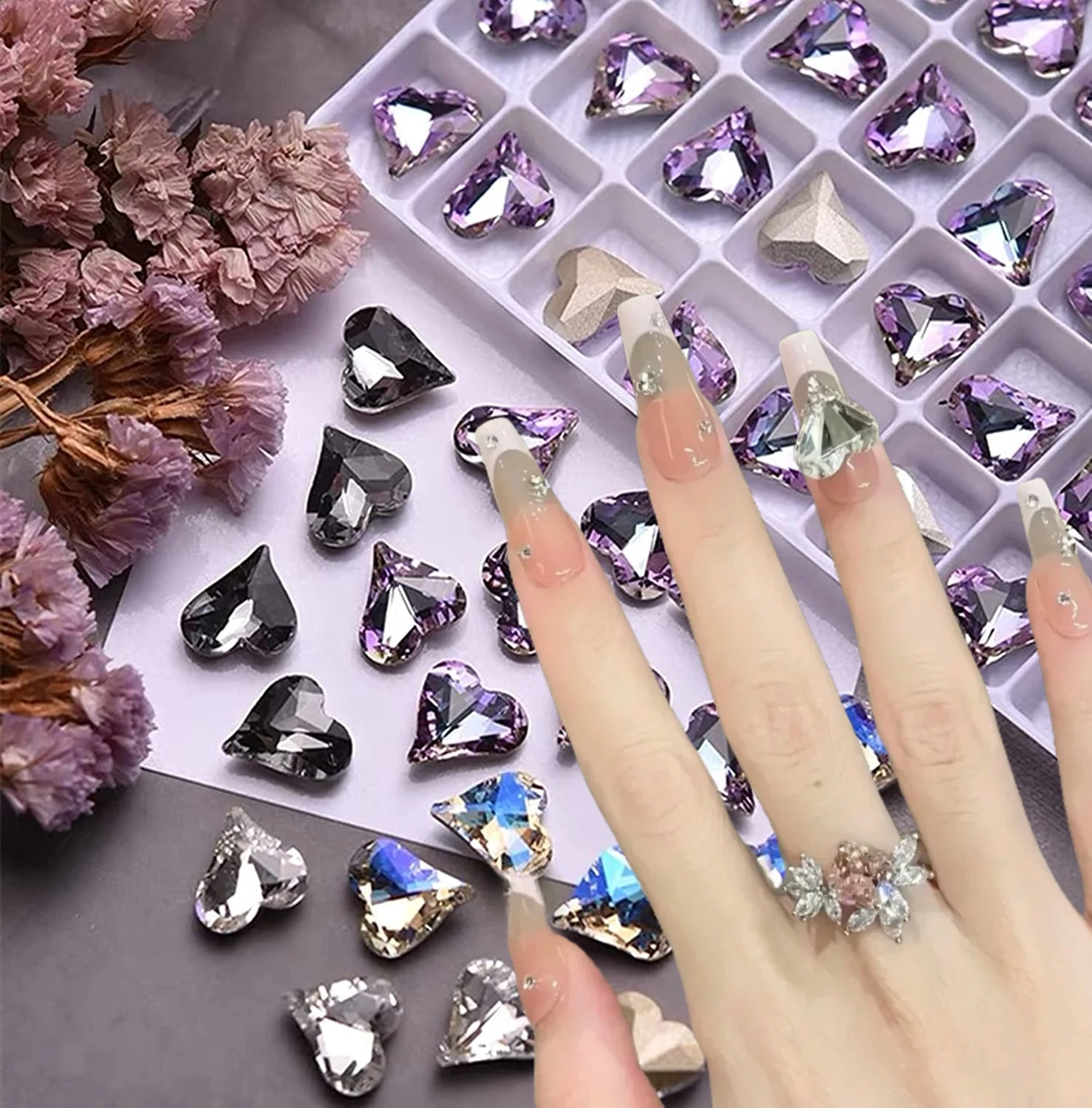 

10Pcs 3D Crooked Peach Heart Nail Rhinestones Special-shaped Crystal NAIL Diamond DIY Pointed Bottom Shiny Glass Diamonds 2023