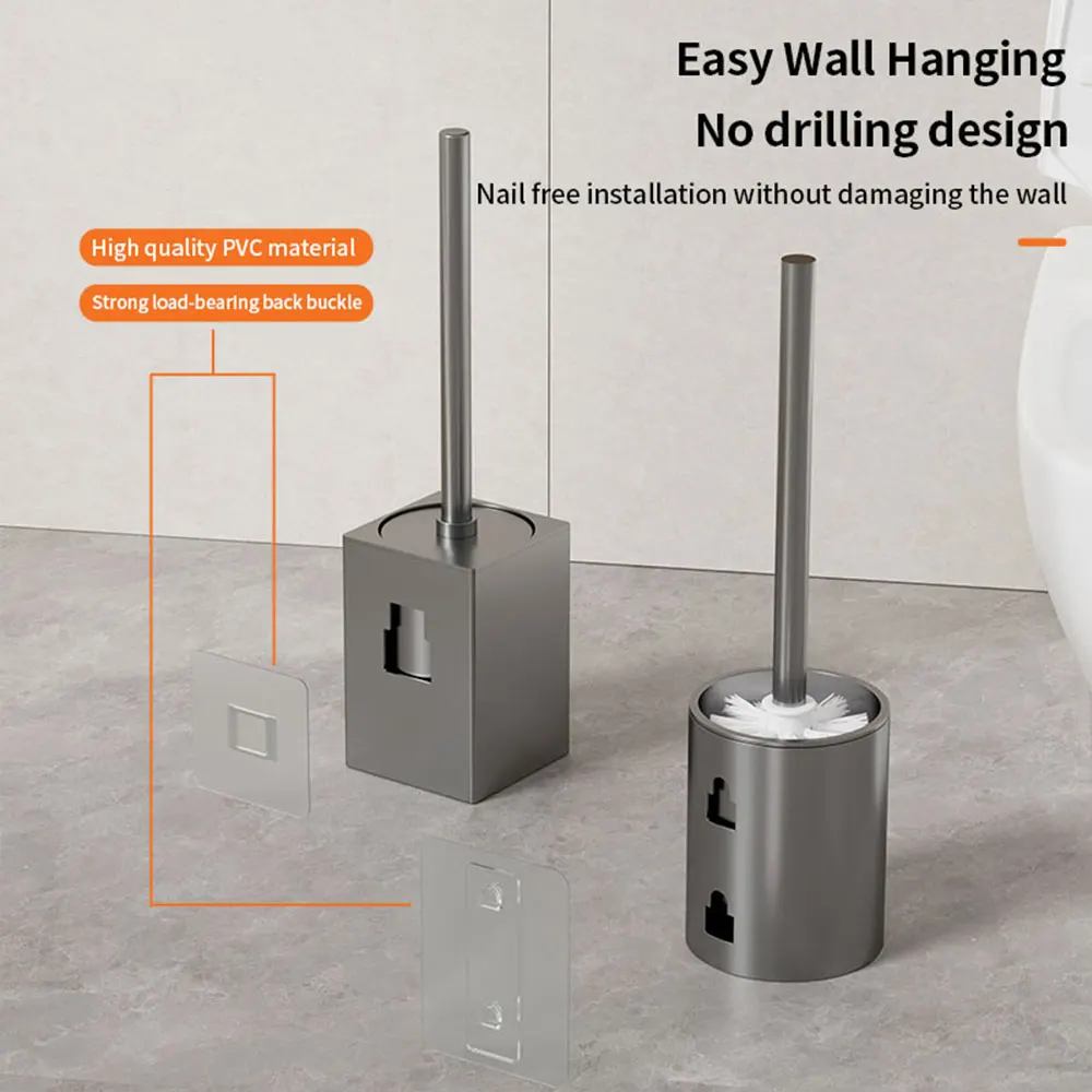 Luxury Toilet Brush Metal Shell Wall-Mounted Toilet Brush Holder No Dead Angle Home Cleaning Tools Bathroom Accessories