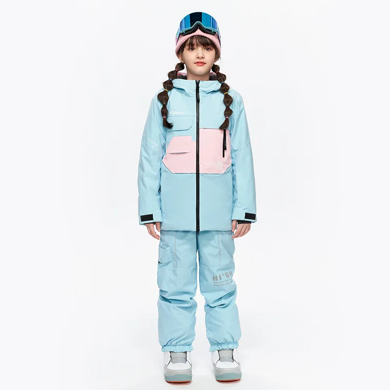 

Thick Warm Boy Ski Set Hooded Jacket Pants Girl Snowboard Outfit Outdoor Winter Children Ski Suit Windproof Mountain Kid Clothes