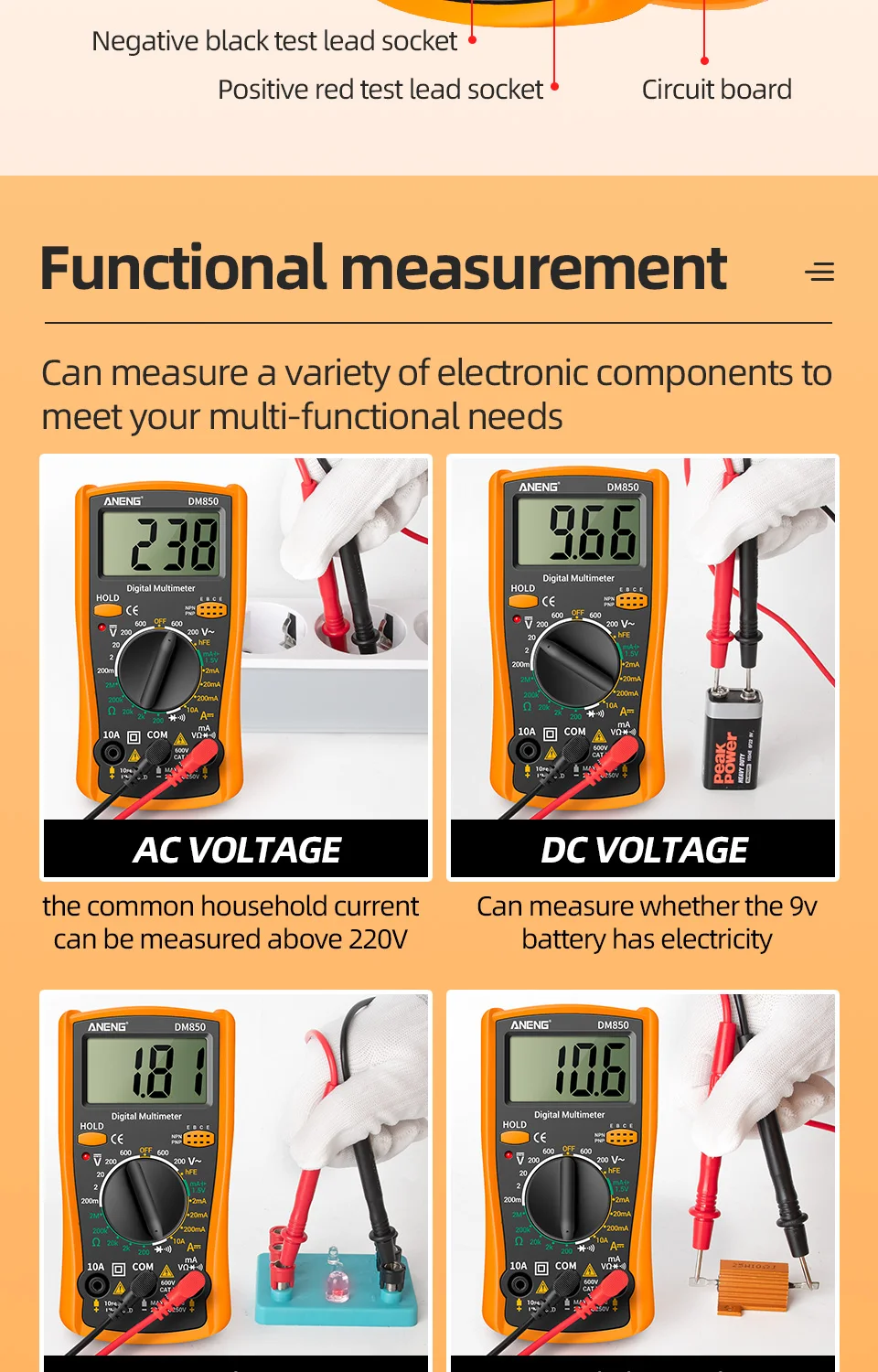 ANENG DM850 Automatic Digital Multimeter Professional multimetro AC/DC Votage Tester 1999 Counts Ohm Ammeter Electric Tools