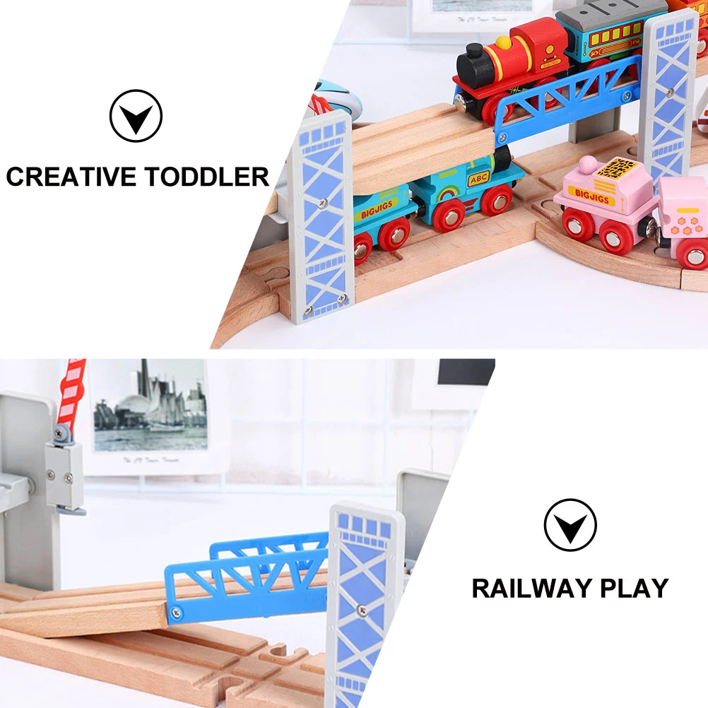 Wooden Magnetic Train Set DIY Railway Toy STEM Toy Kids Track Playset Double Level Train Bridge Wooden Train Toy