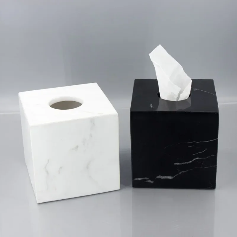 Nordic Modern Natural Marble Tissue Box Black Rectangular Light Luxury Paper Box Home Hotel Model Room Creativity Crafts 3