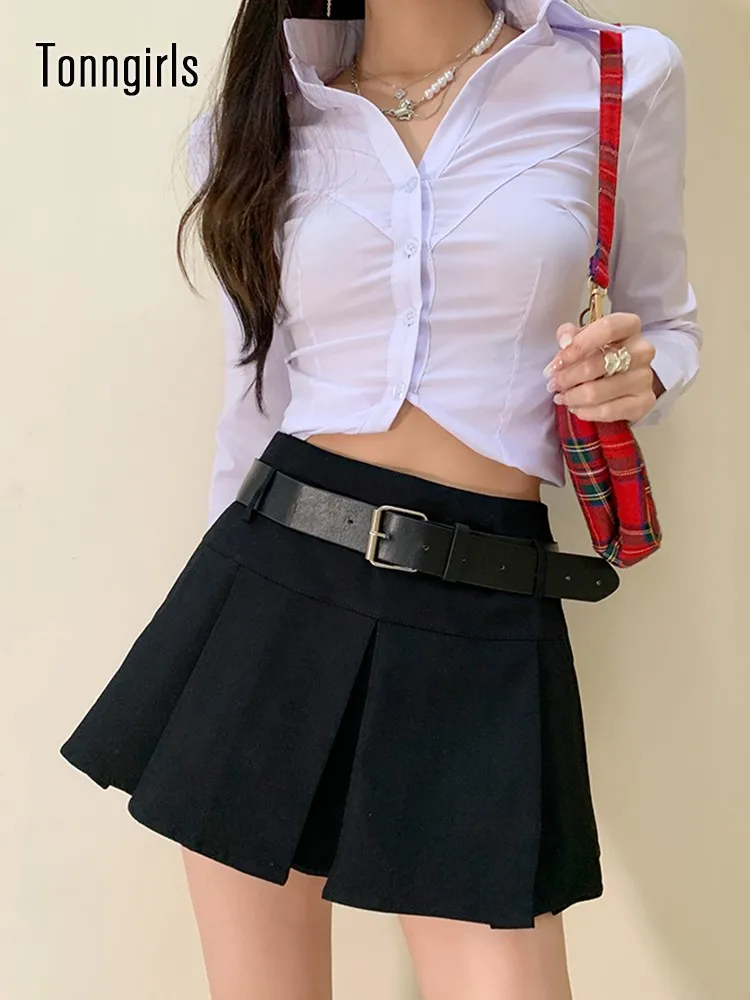 

Tonngirls Goth Sexy Mini Skirt A Line Skirt Short Pleated Belt Skirts Women Punk Grunge Y2k Vintage Skirt E Girls Skirts Summer