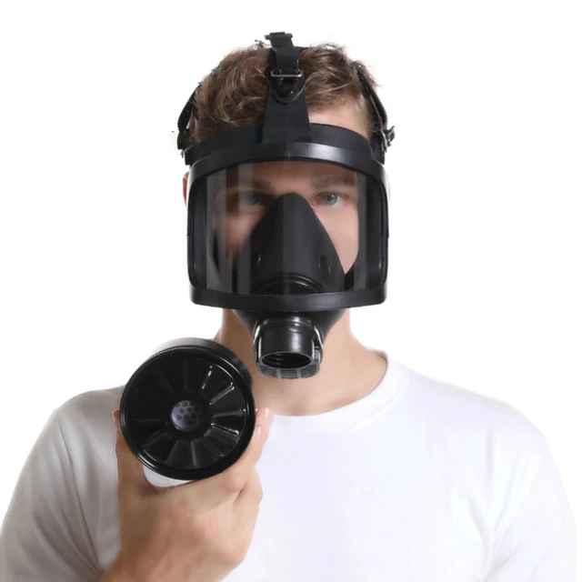 Mf14 Masque à gaz réutilisable à respirateur complet en silicone,  compatible avec les bidons de filtre à gaz de 40 mm standard de  l'industrie, masque anti-poussière à vue large, gri de sciage