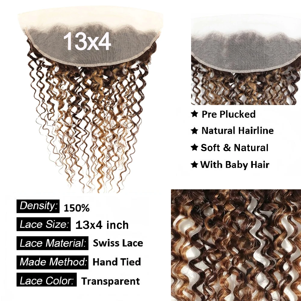 P4/27 Highlight Water Wave 13x4 Lace Frontal Only 4x4 Transparent Swiss Lace Brazilian Human Hair Pre-Plucked With Baby Hair 3