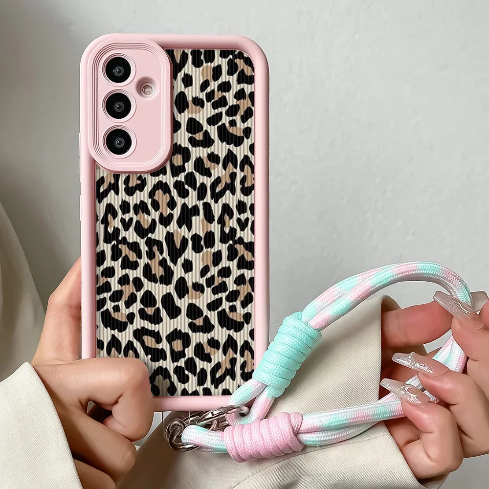 Leopard Print Wrist Chain Lanyard Soft TPU Phone Case