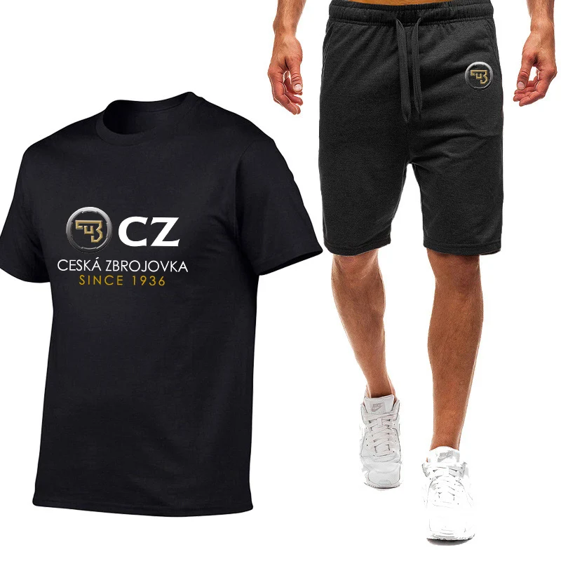 2023 Summer Fashion CZ Ceska Zbrojovka Czech Firearms Printing Round Neck Short Sleeve T Shirt+Casual Sweatpants Breathable Set