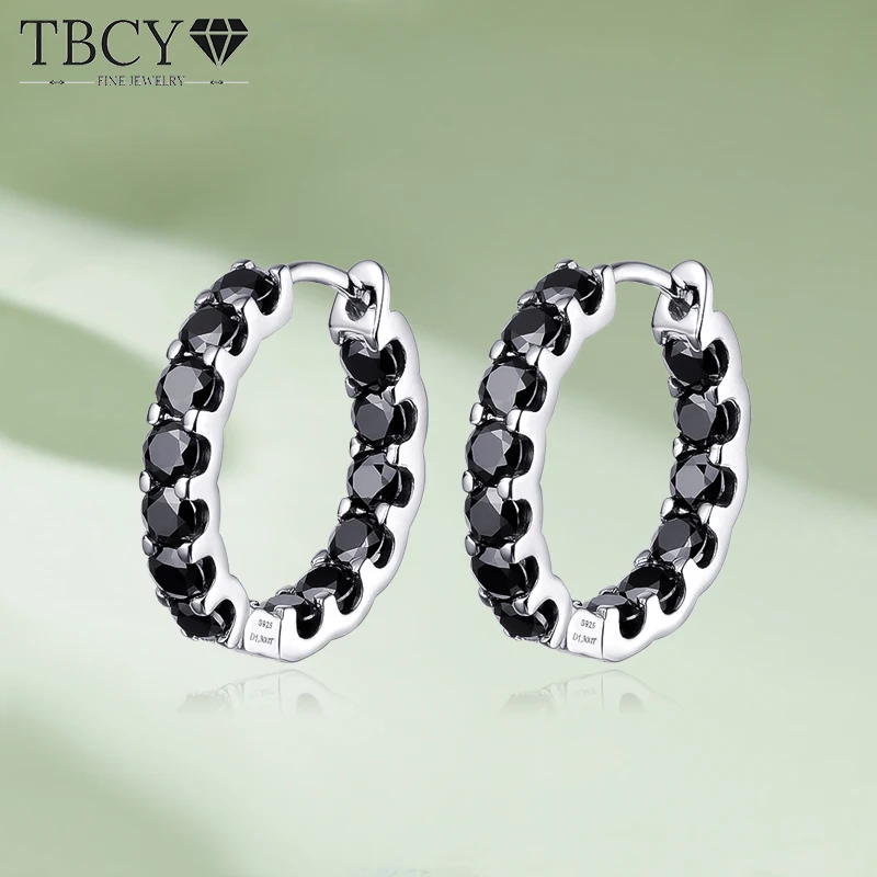 

TBCYD 3mm D Color VVS1 Moissanite Hoop Earrings For Women S925 Sterling Silver With GRA Black Diamond Loop Ear Fine Jewerly Gift