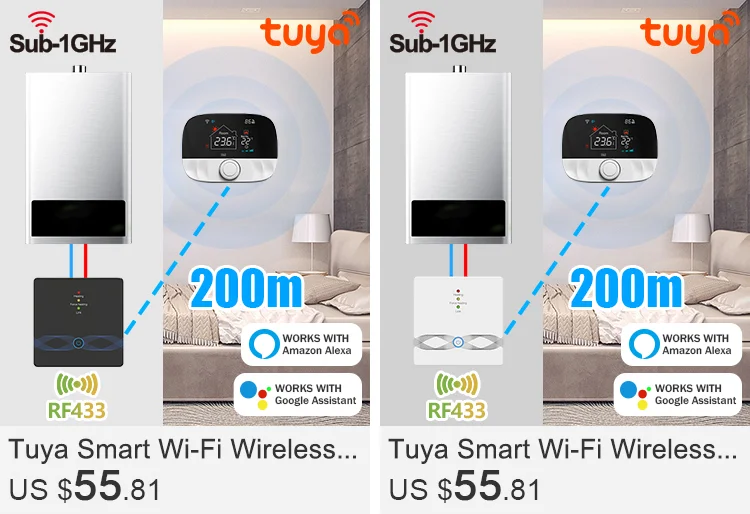  Tuya - Termostato inalámbrico para caldera de gas con WiFi, RF,  controlador de temperatura para calefacción de piso para el hogar, funciona  con Smart Life Google Home Alexa (color blanco T9N) 