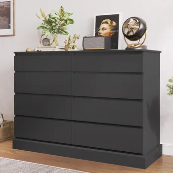 Black Dresser for Bedroom, Long Dresser with 8 Drawers, 51.5''W Wooden Dresser Chest of 8 Drawers, Clothing Storage Cabinet 1