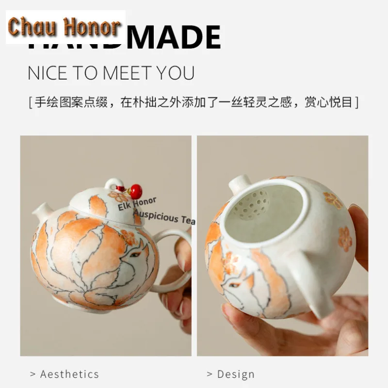 145ml Hand-painted Nine-tailed Fox Teapot Traditional Tea Infuser Pot Tea Maker Kettle with Strainer Cha Accessories Decoration