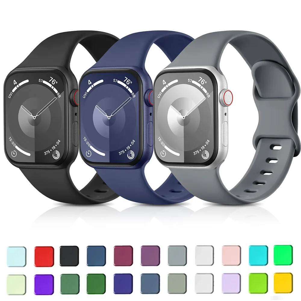 

Ремешок спортивный для Apple Watch Band 44 мм 45 мм 40 мм 41 мм 42-38 мм 45 мм, силиконовый браслет для iwatch series 8 7 6 5 4 3 SE 9 Ultra2 49 мм
