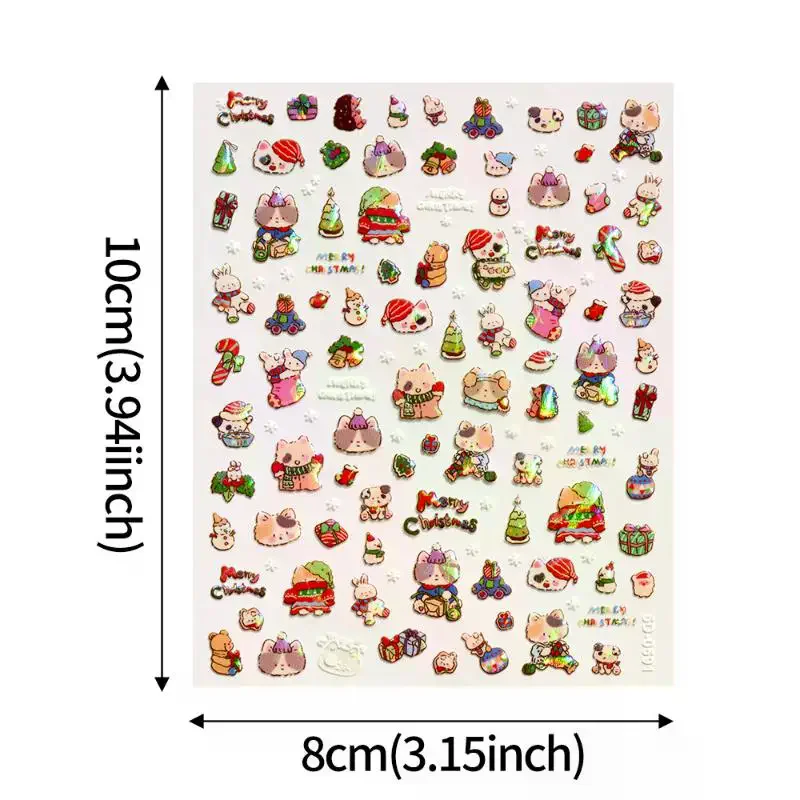 5D Laser Relief Christmas Nail Stickers - Snowflakes Santa Elk Christmas Tree Decals, Embossed Winter Xmas DIY Manicure Set