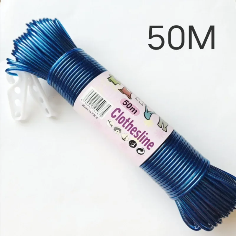 50M Washing Lines Long Rope Drying Clothes Hangers Steel Wire Lines PVC Camping Outdoors Garden Travel Supplies for Clothesline 4