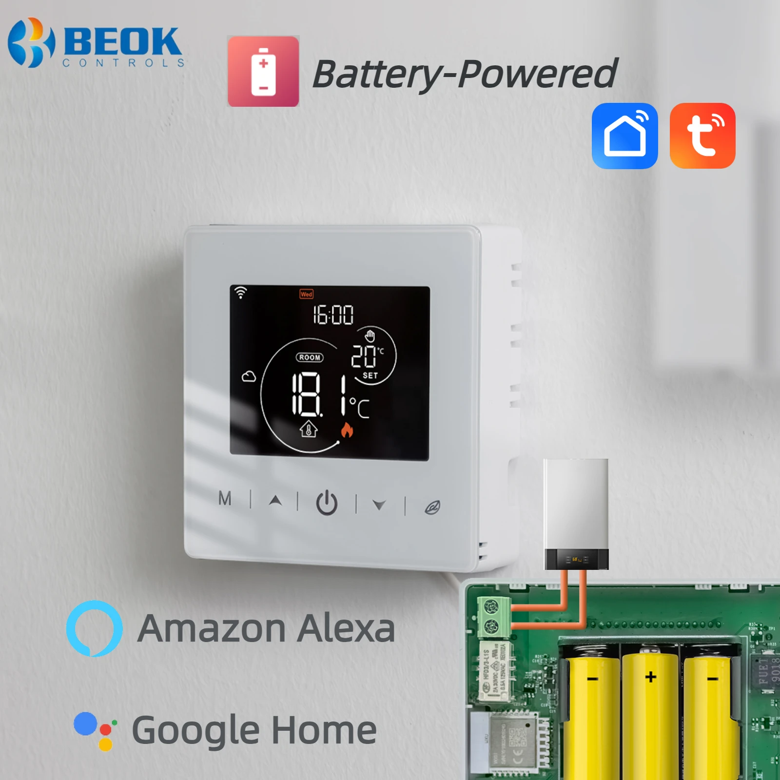 Beok Smart Home Tuya WIFI Thermostat แบตเตอรี่ Thermoregulator สําหรับหม้อต้มแก๊ส Smart Life ทํางานร่วมกับ Alexa Google Home 1