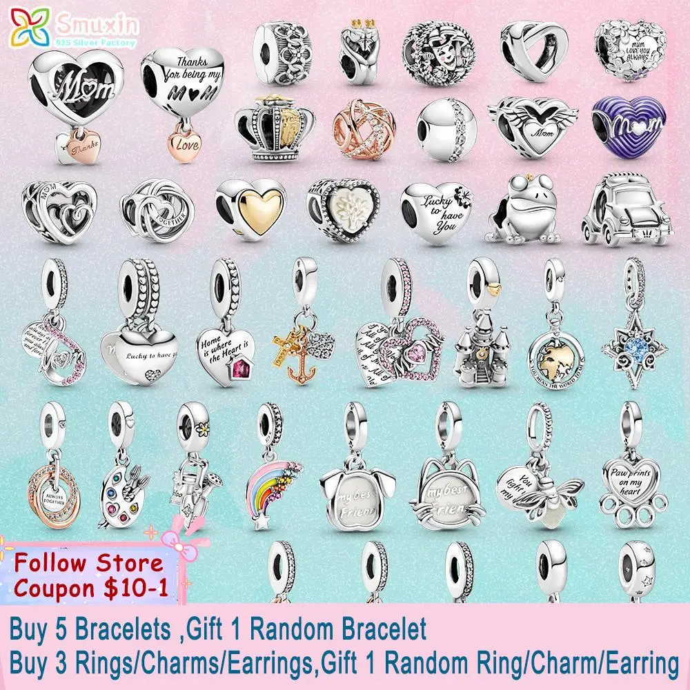

2022 925 Sterling Silver Family Tree Thank You Glitter Globe Mum Love You Mum Daisy Heart Charms fit Original Pandora Bracelets