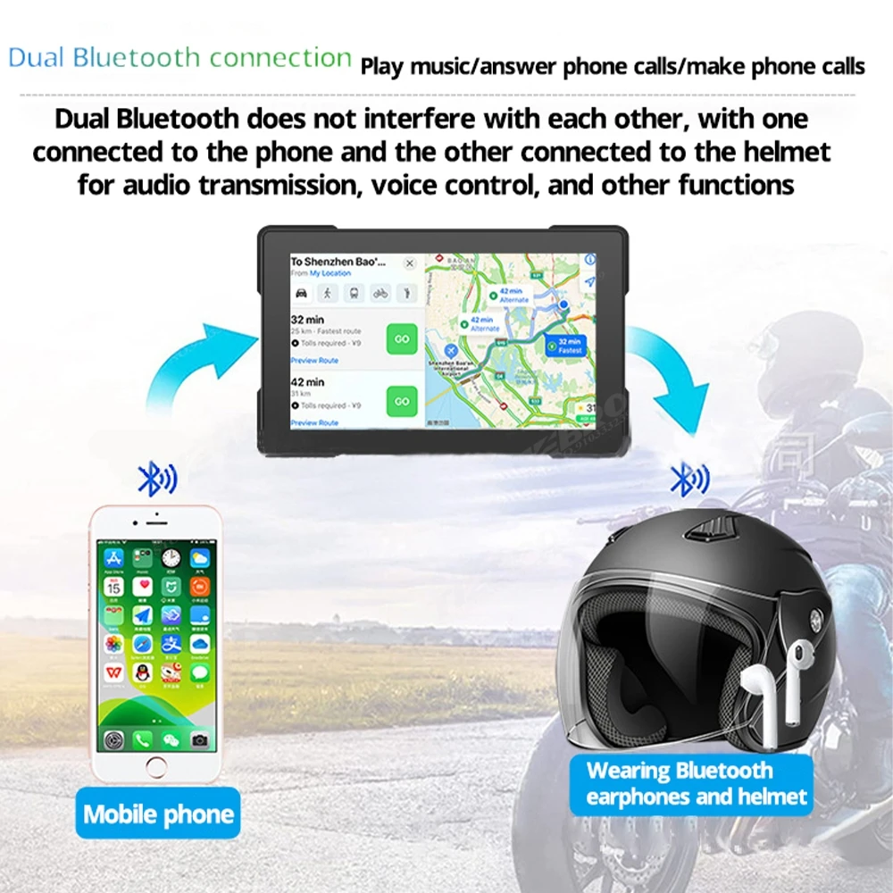 TIEBRO 512T Motorcycle Screen Carplay Moto Navigation Waterproof Screen Portable Motorcycle Wireless Android Auto Monitor GPS