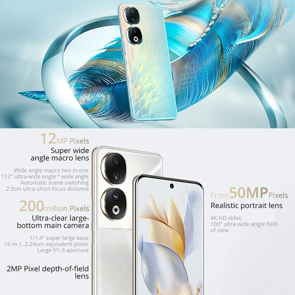 HONOR 90 Global Version 5G Smartphone 200MP Ultra-Clear Camera Snapdragon 7 Gen 1 5000mAh Battery 66W Supercharger 6.7" Display 3