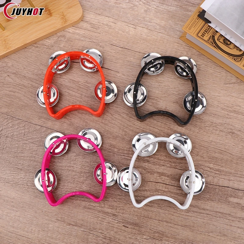 Hand Tambourine Kindergarten Hand-held Tambourine Metal Bells Plastic Rattle Ball Percussion For KTV Party Kids Game Musical Instrument Toy