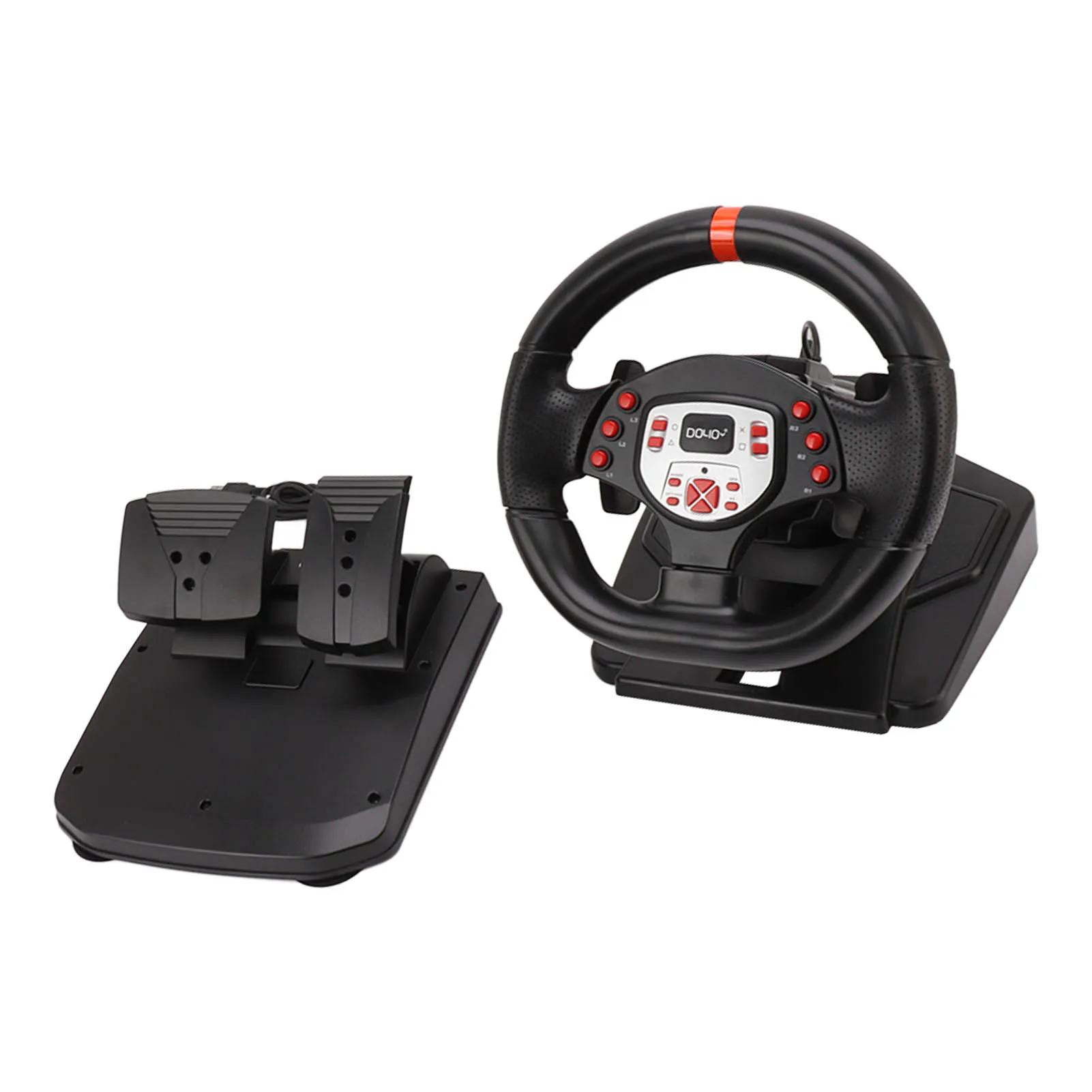 FECAMOS Game Steering Wheel， 180 Degree Roation Plug and Play PC