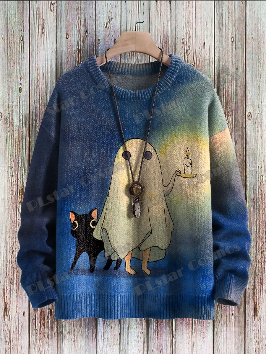 Katze Blumen kunst & Retro weiß Wolf Muster 3d gedruckt Männer gestrickt Pullover Winter Unisex lässig gestrickt Pullover Pullover zzm84 – Detail 11