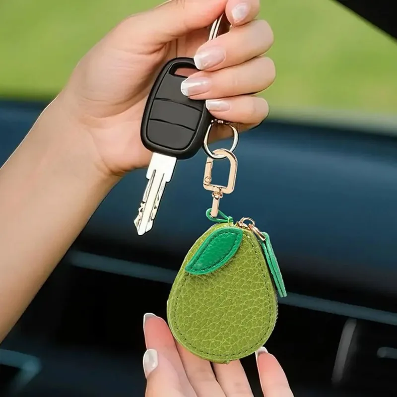 Cute Fruit Shaped Leather Coin Wallet, Mini Zipper Earphones, Keychain Pendant, Girl's Birthday Gift, Creative and Interesting