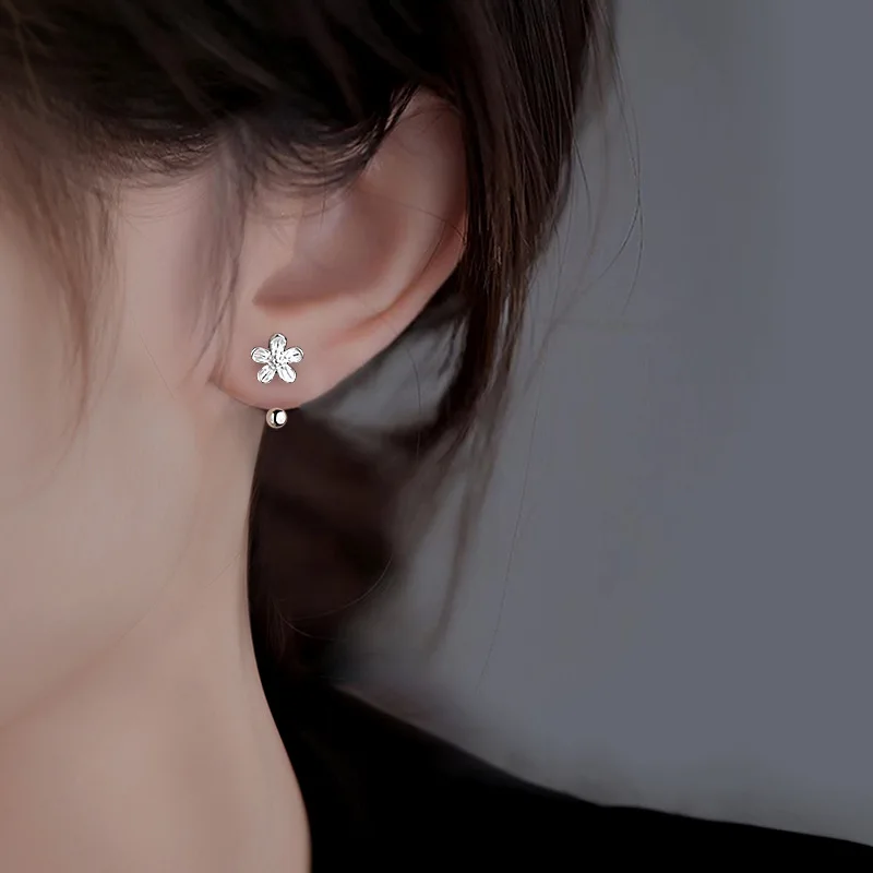 Silver Color Flower Screw Puncture Stud Earrings for Women