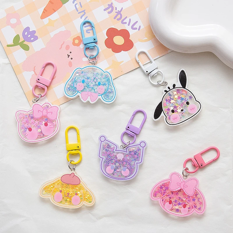 

Hellokitty Kuromi Cinnamorol Mymelody Kawaii брелоки Sanrio зыбучий песок блестки брелоки девочка сердце мультфильм игрушка кулон украшения