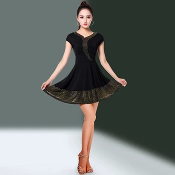 여성용 짧은 드레스, 라인 댄스 의류, 스플라이싱 라틴 댄스 세트 퍼포먼스, 원피스 섹시한 미니 원피스 스커트, 여름 패션 상품 이미지