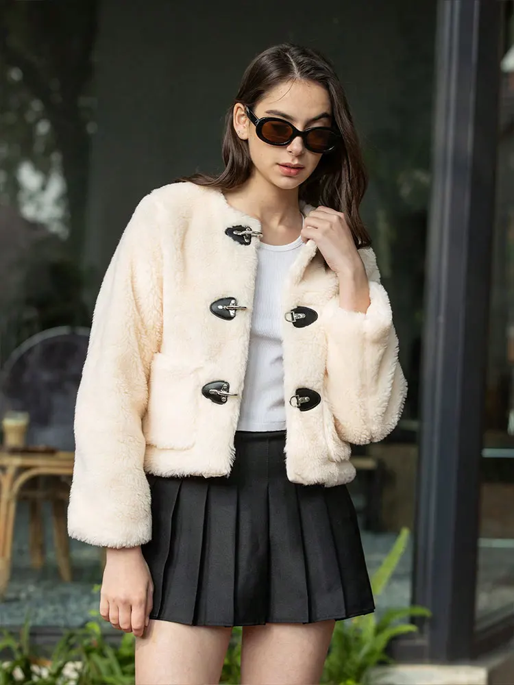 HH Women Elegant Fashion Solid Cropped Coats O Neck Long Sleeve Button Jackets With Pockets Autumn High Street Lady Outerwear