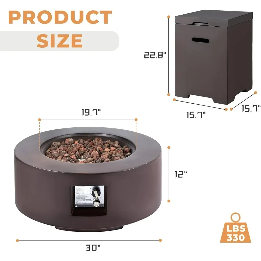 2-Piece Firepit Table Set with Tank Table, 30 Inch Auto-Ignition Gas Fire Pit, Weather-Resistant Pit Cover, Steel Fire Table