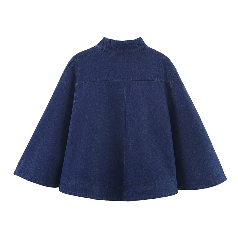 Chic Rope Knot Buckle Denim Cloak Jackets for Women 2025 Autumn New Cape Coat And Jacket Casual Streetwear Poncho Outerwear