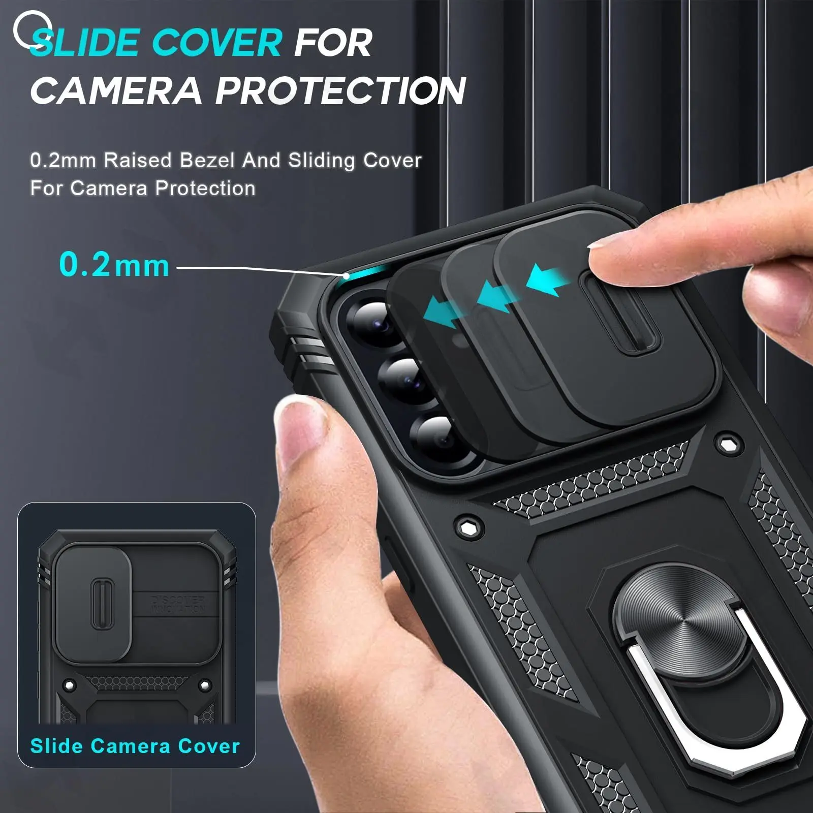 360 Full Armor Sliding Camera Cover with Support Ring and TPU Case